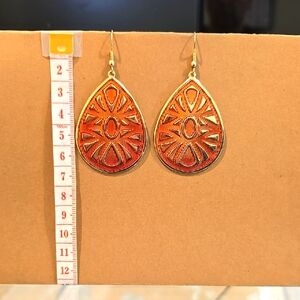Gold and Orange Teardrop Earrings